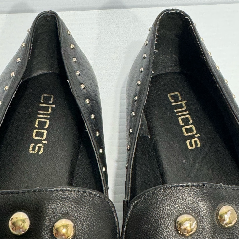 Chicos Black Studded Leather Loafers Size 10 1/2 - Picture 6 of 12